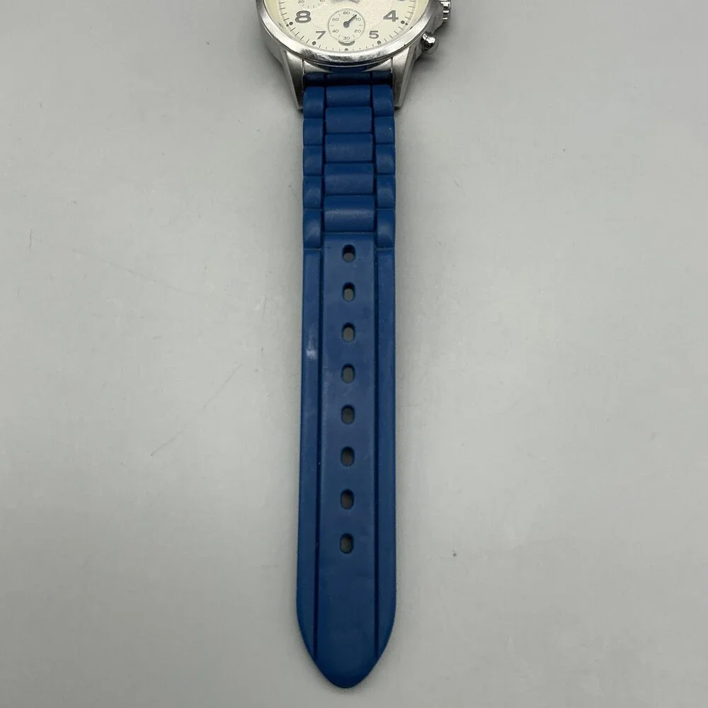 Fossil Maddox CH-2474 Mens Watch 38mm Blue Silicone Chronograph Stainless